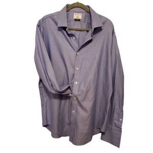 John Francomb Mens Sz 17.5 Blue  Solid Long Sleeve Dress Shirt